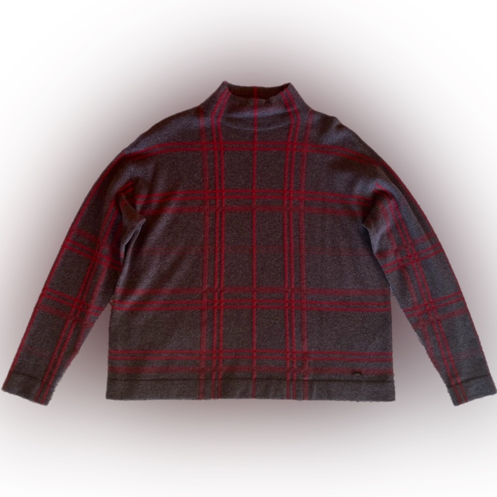Akris Cashmere grey and red plaid sweater